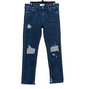 Distressed‎ Denim Jeans Women Size 30 Straight Leg Slim Patchwork Grunge Y2K Rip